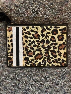 Sam Edelman Beaded Leopard Clutch Wristlet NEW Statement Bag